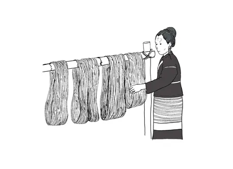 ချည်ကြိုးလှန်းနေပုံ